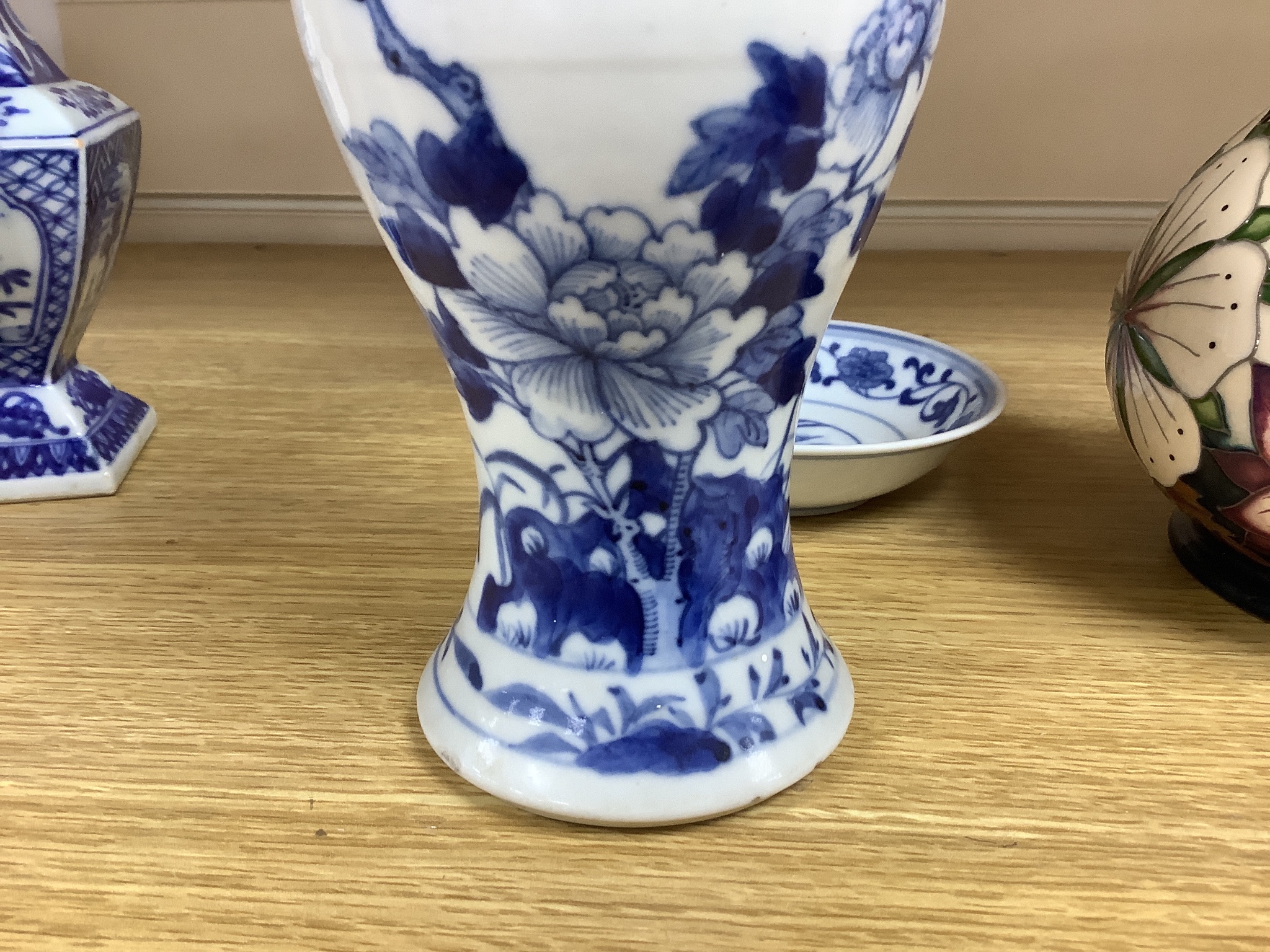 A Chinese baluster vase, a small dish and one other vase, 19th/20th century, tallest 18cm